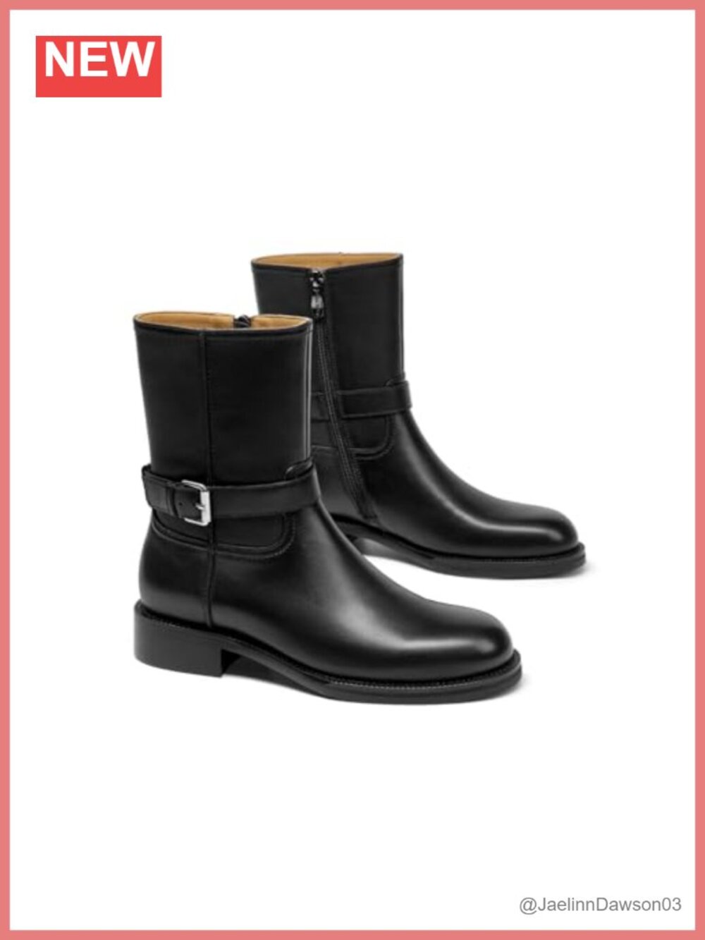 Leather Motorcycle Ankle Boots Calfskin Zip Block Heel Booties